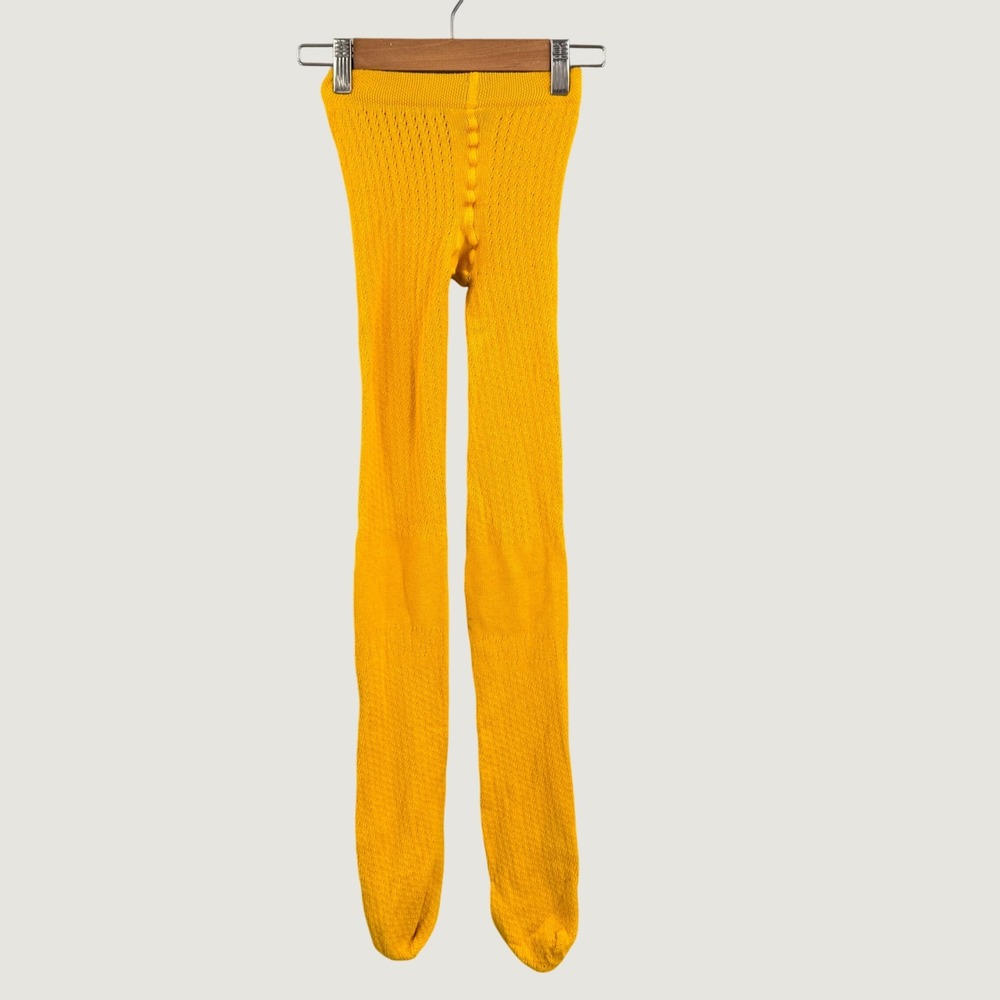 Gucci Pointelle Knit Footed Tights Mustard Yellow Stretch